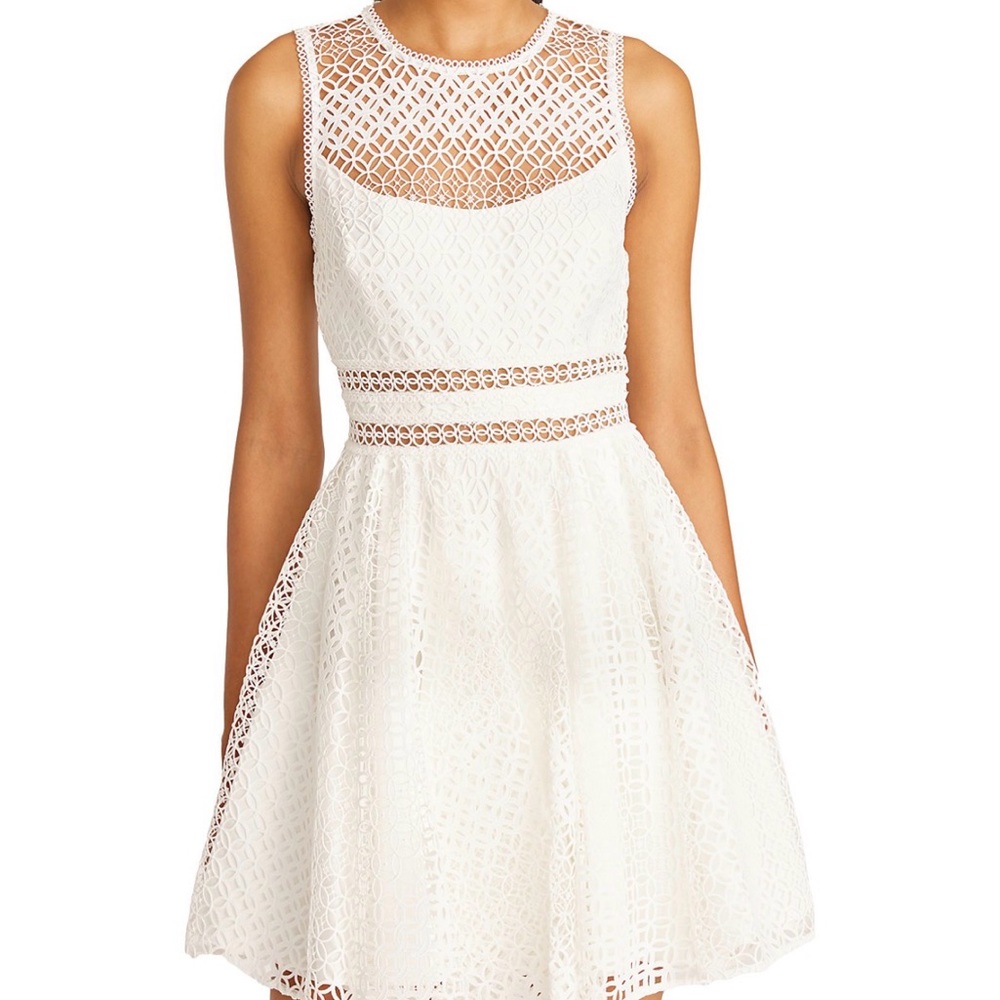 $549 NWT Monique Lhuillier White Lace Mini Dress Sz 4